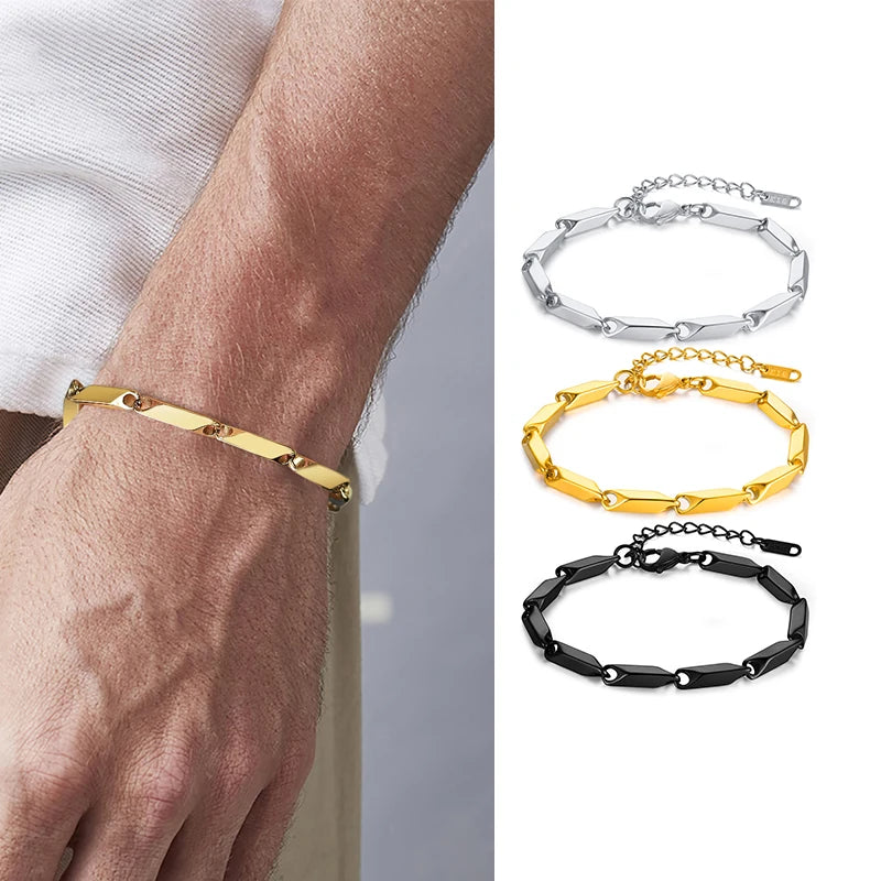 Gold Bar Link Chain Bracelet — Stainless Steel