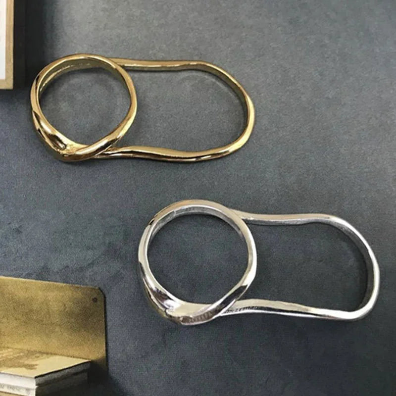 Exaggerate Simple Design Cross Continuous Two-Finger Connected Ring Women Personality High-quality Silver Color Jewelry