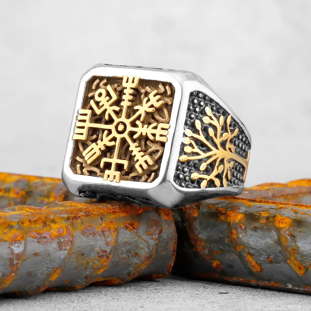 Vintage Stainless Steel Viking Amulet Ring Norse Compass Runes Men and Women Rings Teens Multi Style Jewelry Boyfriend