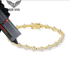 925 VVS Moissanite Star Chain Bracelet Hip Hop Jewelry Bling Iced Out Tennis Cross Bracelet Sterling Silver with GRA 7/8inch