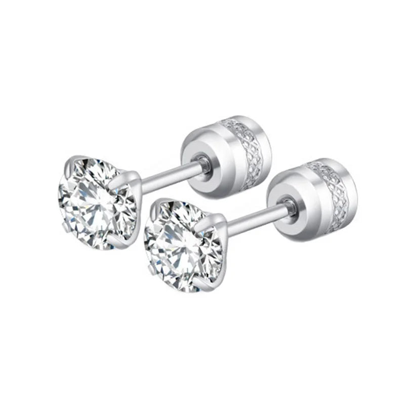 4 Prong CZ Zircon Stud Earrings — Cartilage Screw Back Piercing