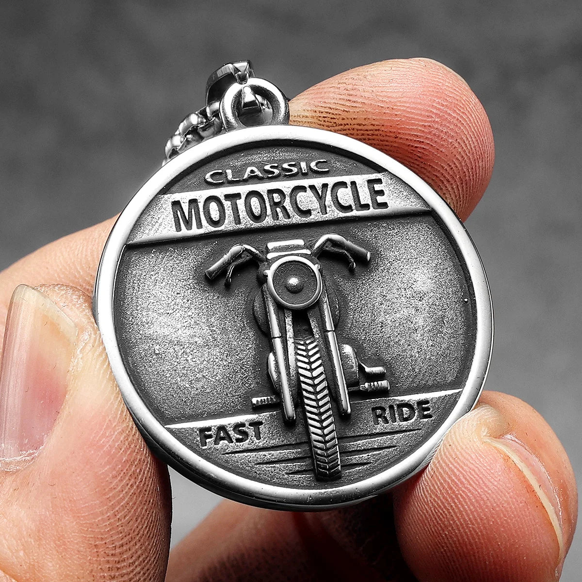 Skull Motorcycle Rider Pendant — Stainless Steel