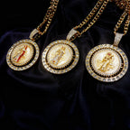 1 piece men's fashionable hip hop Santa Muerte set with sparkling rhinestones rotatable pendant decorative necklace