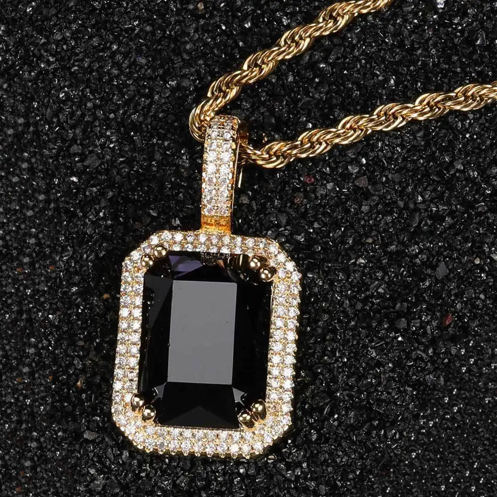 Iced Out Rope Pendant Necklace Stainless Steel