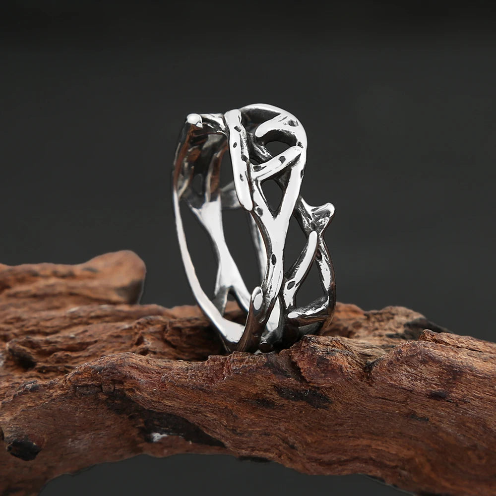 Steel Ring Vintage Punk Peace Olive Branch Biker