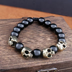 Trendy Agate Skull Bracelet Men's Vintage Adjustable Tiger's eye Bracelets Male Punk Hip Hop Charm Jewelry