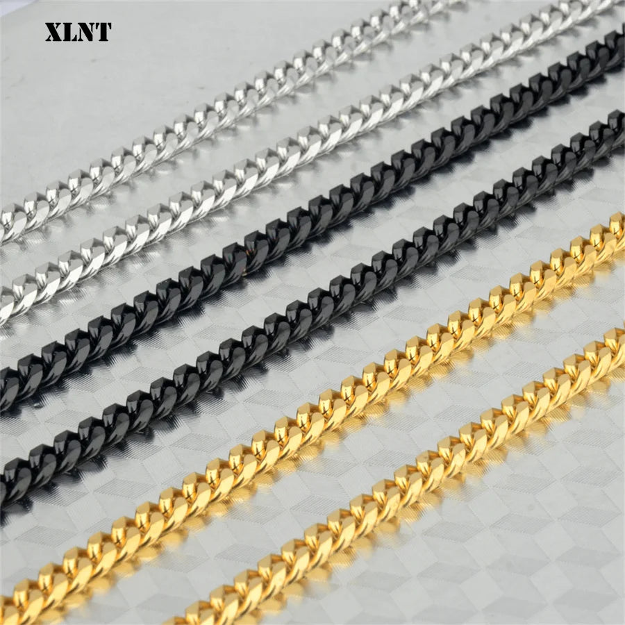 Cuban Chain Necklace for Men Women, Basic Punk Stainless Steel Curb Link Chain Chokers,Vintage Gold Color Solid Metal