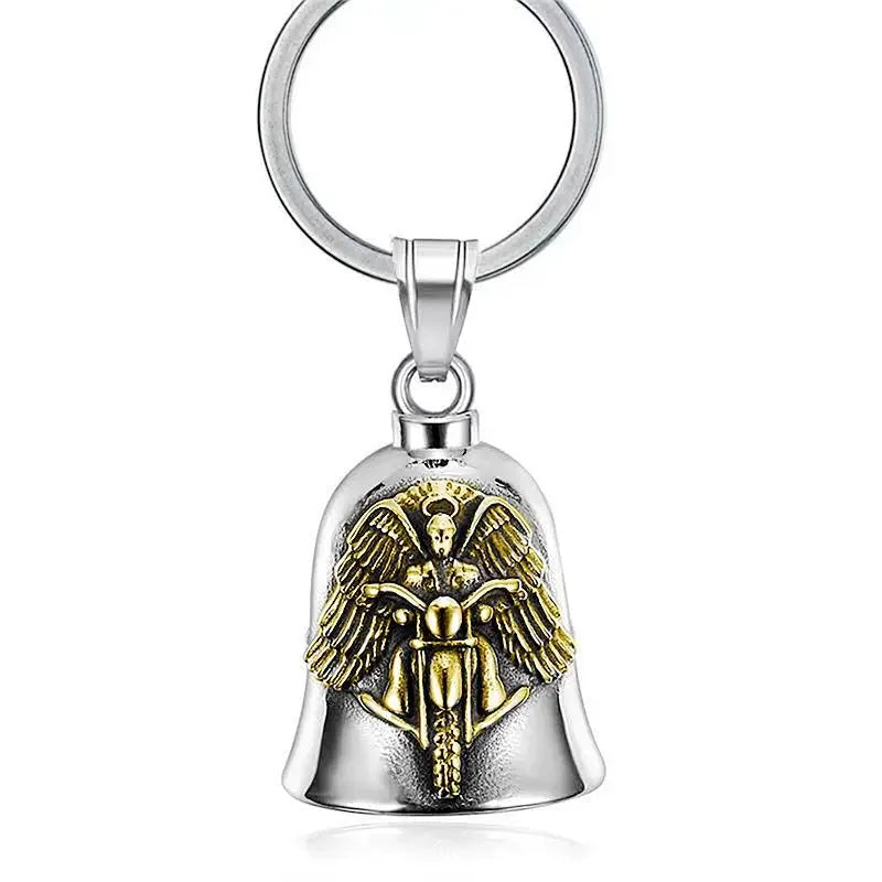 Pirate Skull Moto Bell Pendant Necklace — Gothic Motorcycle Rider