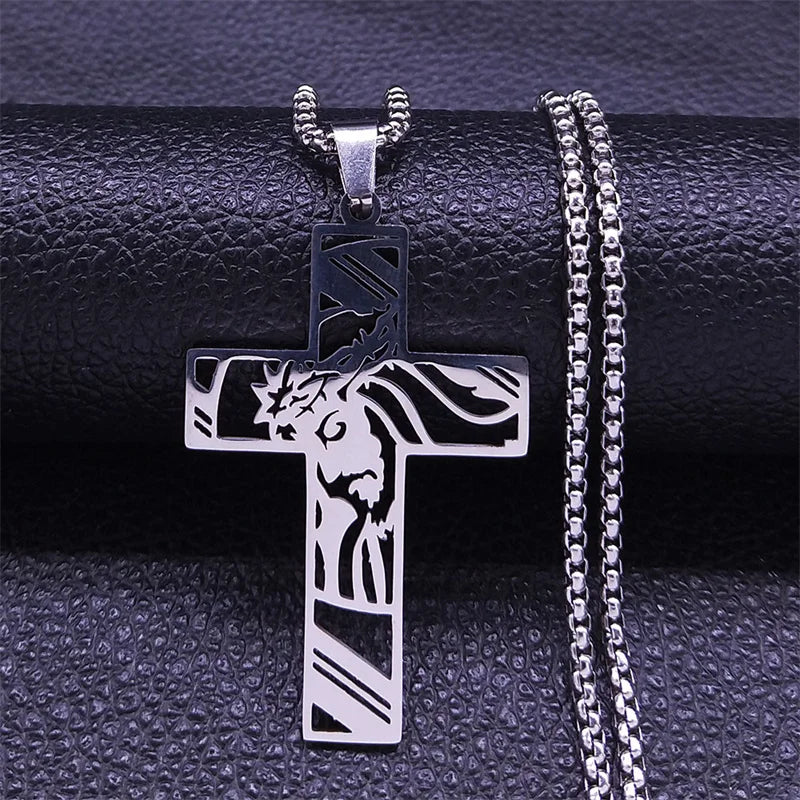 Christ Jesus Cutout Pendant Necklace — Stainless Steel Box Chain