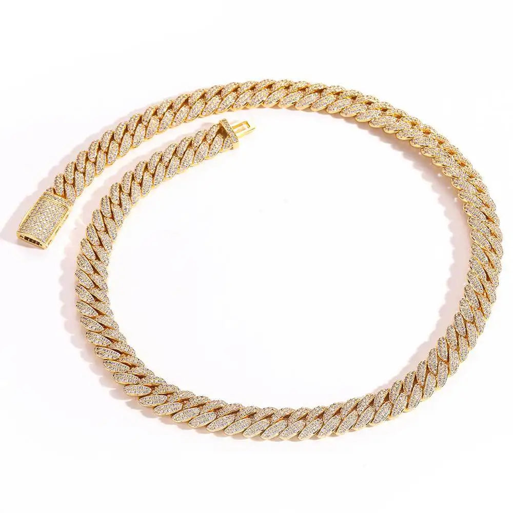 Luxury 24K 9999 Pure Gold real gold Hip Hop Full Diamond Necklace Width 10mm Double Rows Diamond Cuban Necklace Bracelet