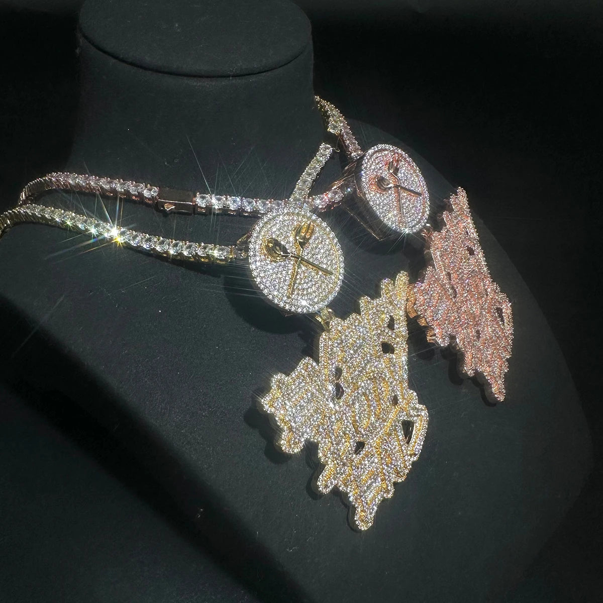 Aokaishen Iced Out Necklace Pendant for Men Every Body Eats Charms Real Copper Cubic Zircona Gold Plated Hip Hop Jewelry