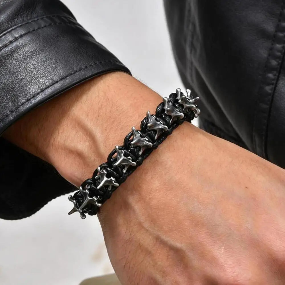 Rock Punk Dragon Spine Woven Bracelet for Men Boys,11MM Width Vintage Woven Metal Bracelet,Jewelry Gift for Him