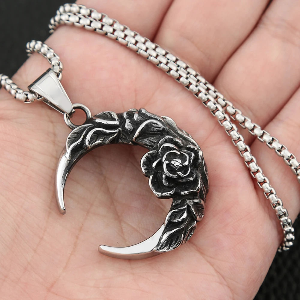 Moon Rose Pendant — Stainless Steel