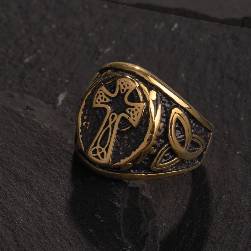 Valily Men's Celtic Knot Ring Stainless Steel Punk Silver Cross Jewelry