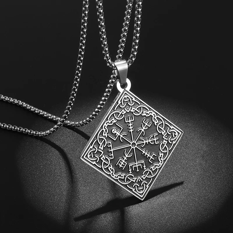 Vegvisir Nordic Rune Compass Pendant Necklace — Zinc Alloy