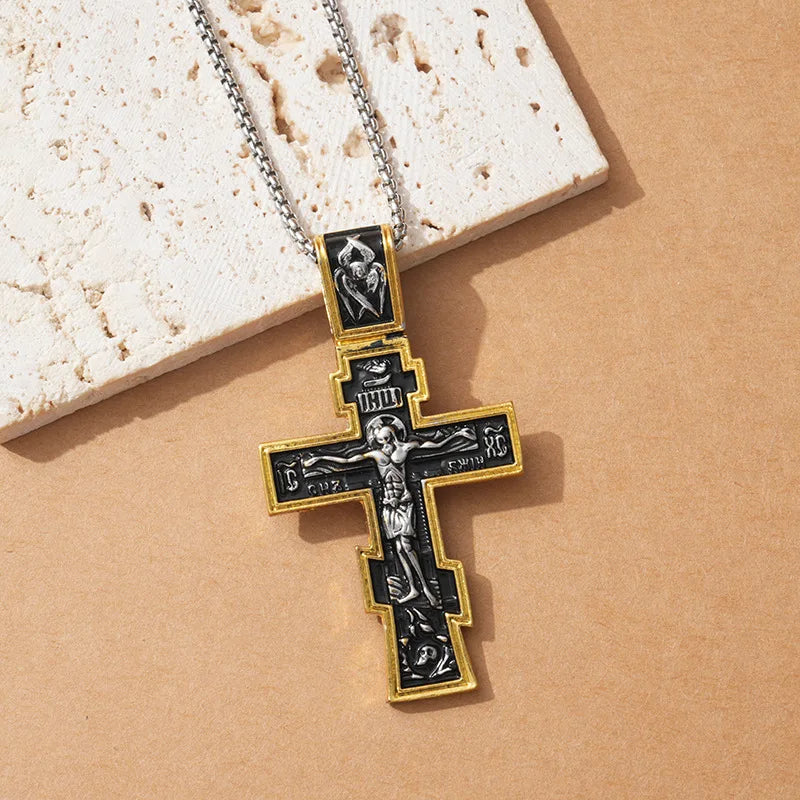 Movie John Wick Jesus Cross Necklace Crucifix Eastern Orthodox Prayer Big Pendant For Men Women Jewelry Accessories