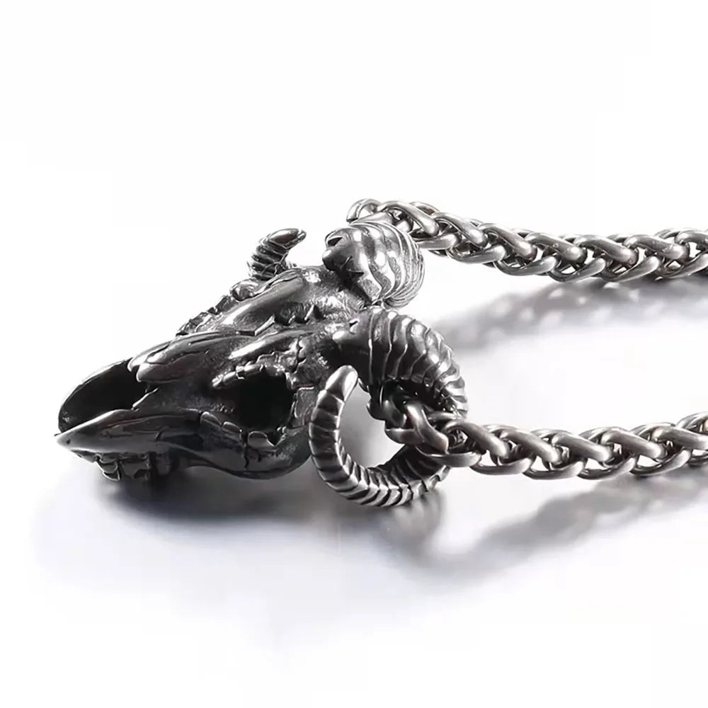 Vintage 316L Stainless Steel Goat Necklace Hanging Men Chain Street Hip Hop Style Gothic Skull Pendant Jewelry Accessories