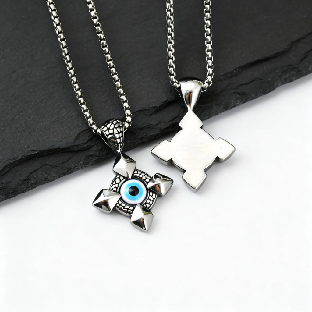 Evil Eye Geometric Pendant Necklace — Stainless Steel