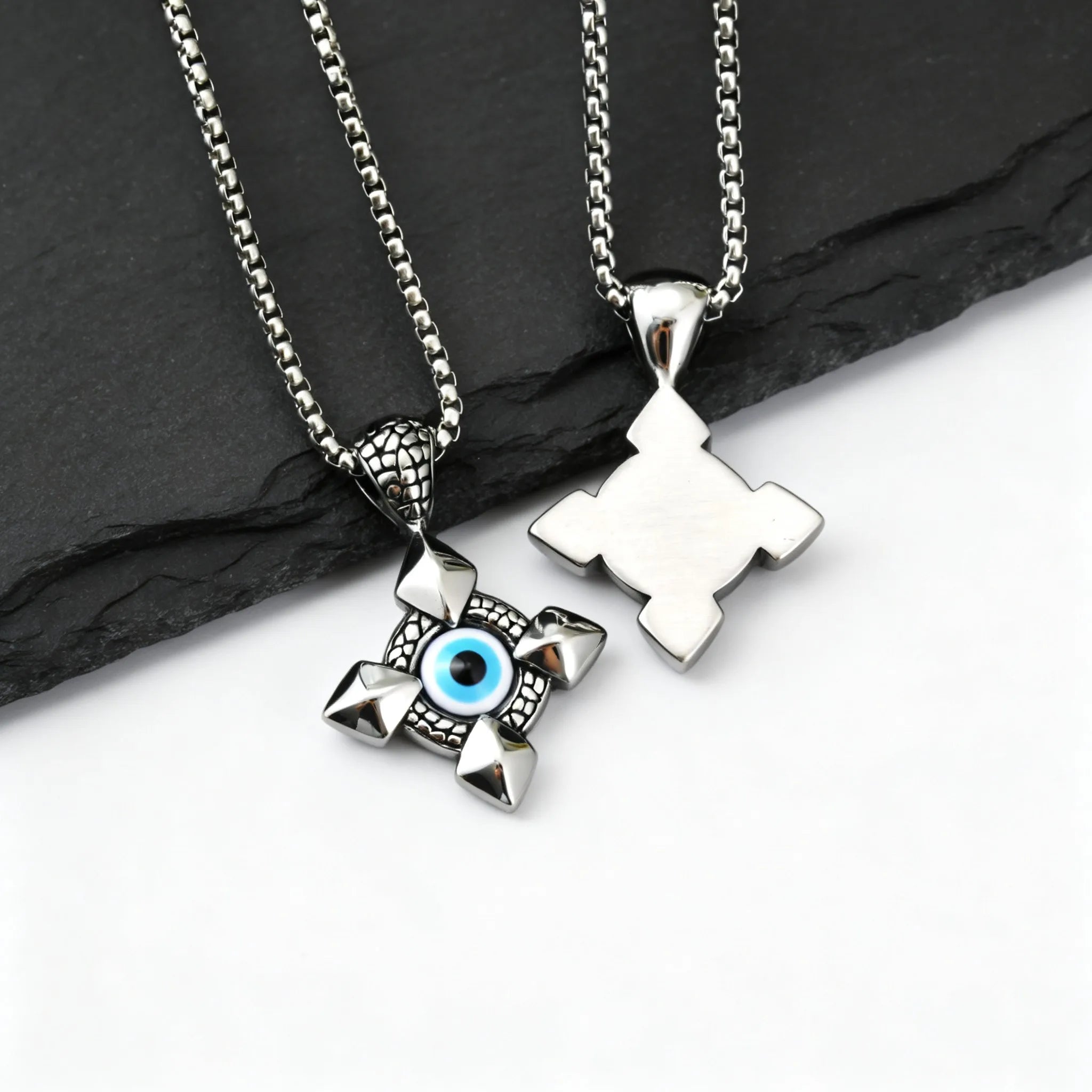 Evil Eye Geometric Pendant Necklace — Stainless Steel