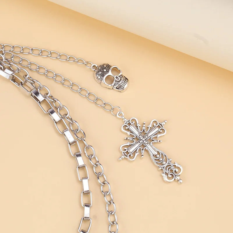 Multi‑Layer Pants Chain With Skull Cross Pendant Unisex Metal Waist Chain Gothic Punk Jeans Hanging Fashion Decor