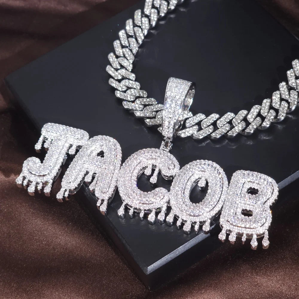 ICE CHARMI Custom Drop Water Letter Iced Out Bling CZ Stones Personalized Pendant Niche Necklace Luxury Jewelry Hiphop