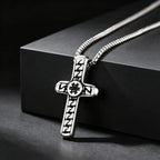 Stylish Cool Textured Cross Pendant Necklace for Men High Quality Stainless Steel Waterproof Collar Necklace Punk