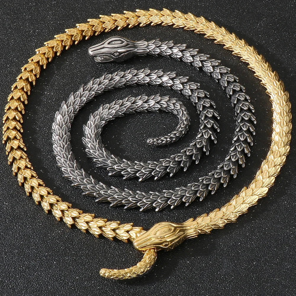 Massive Zodiac Snake Body Link Chain Choker Necklace Man Solid Stainless Steel Necklaces for Men Vintage Male Jewelry