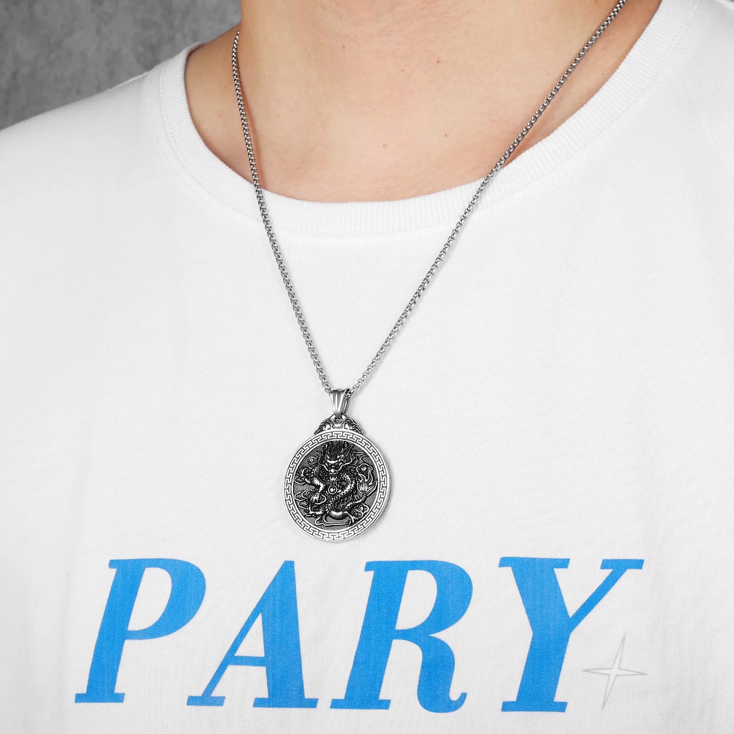 Chinese Dragon Pendant Necklace — Stainless Steel