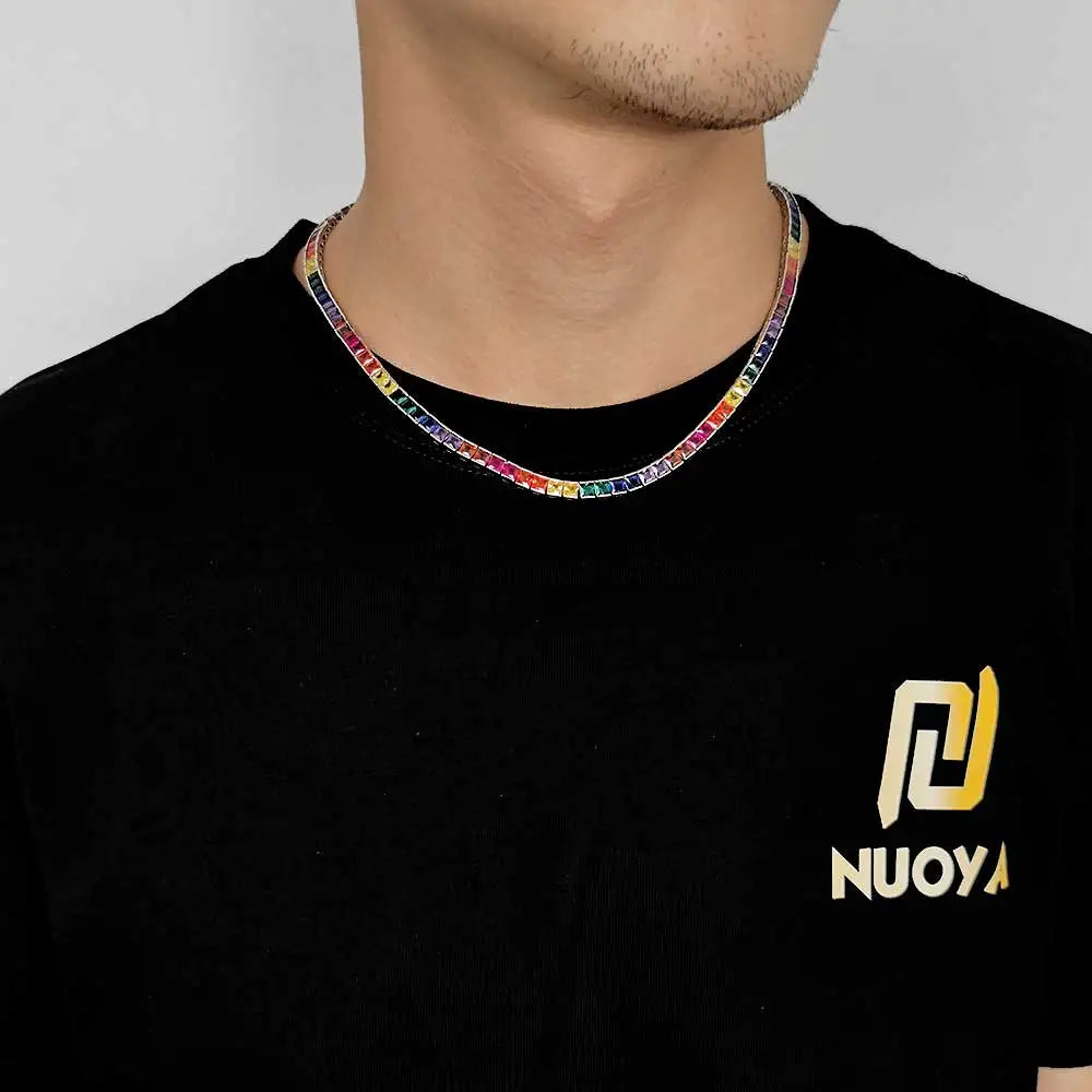 Gold Rainbow Tennis Necklace Iced Out 4MM 18K
