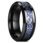 Fashion 8mm Stainless Steel Celtic Dragon Rings For Men Inlay Purple Carbon Fiber Rings Wedding Band Jewelry Birthday Gifts