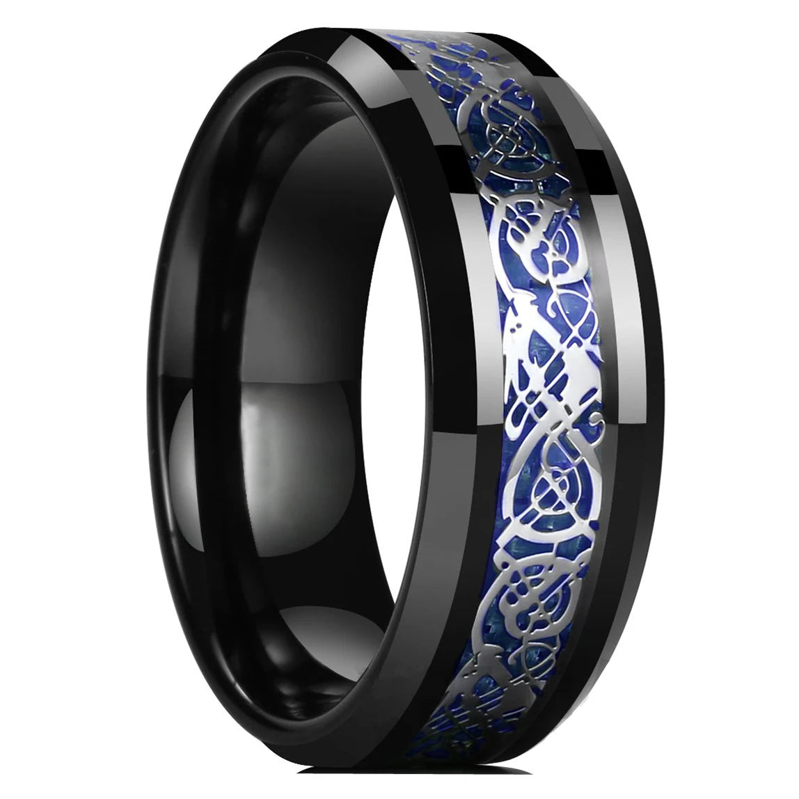 Fashion 8mm Stainless Steel Celtic Dragon Rings For Men Inlay Purple Carbon Fiber Rings Wedding Band Jewelry Birthday Gifts