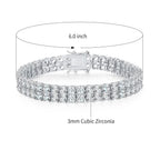 Nuoya Hot Selling 3MM Double Row Cubic Zirconia Tennis Bracelet Silver Gold Plated Wholesale Hip Hop Chain Jewelry