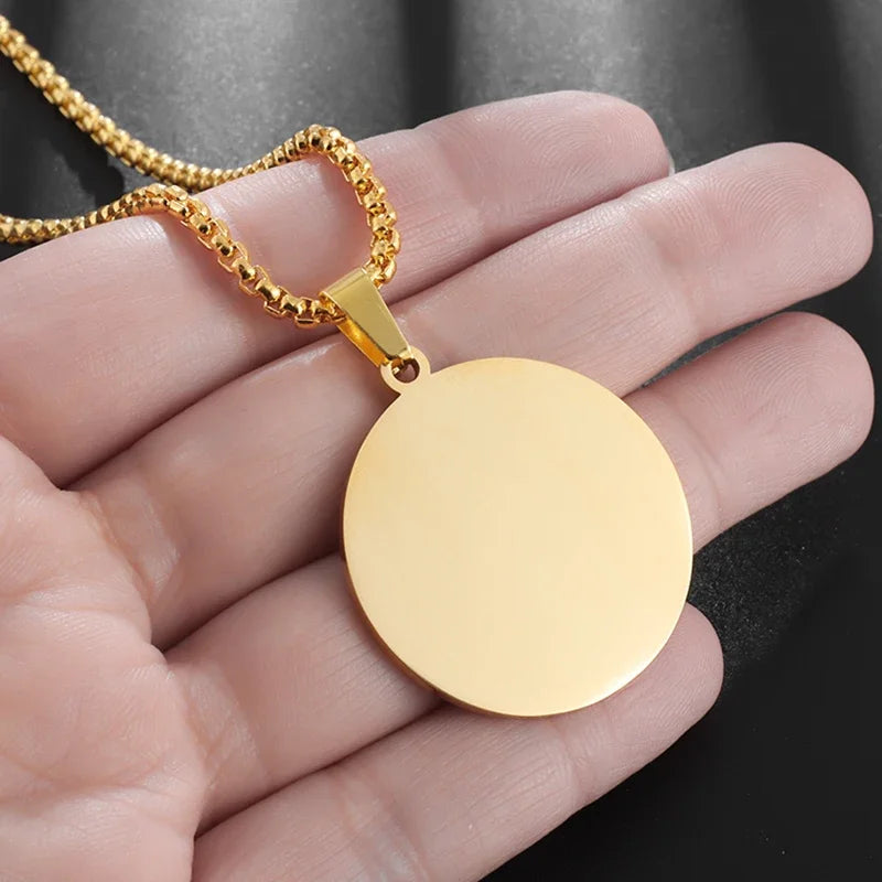 Classic Simple Glossy Stainless Steel Round Pendant Necklace Suitable for Men Women Fashion Diy Jewelry Gifts