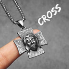 Jesus Face Cross Pendant Necklace for Men — Stainless Steel
