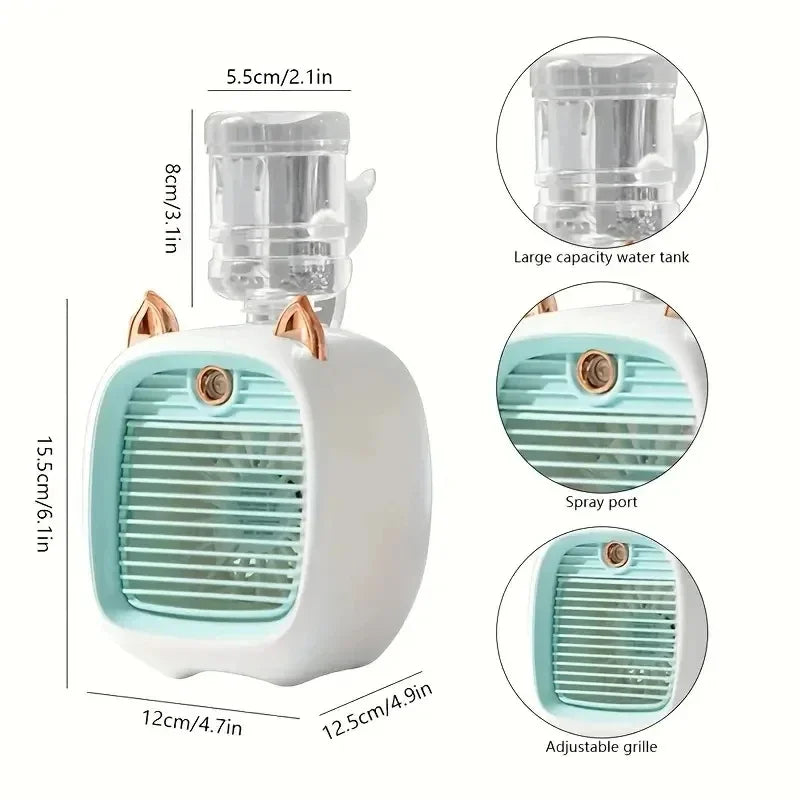 TINSOL USB Mini Air Conditioning Fan, Humidifier Desktop Fan Spray Electric, 1200mAh, Three Gear Air Conditioning