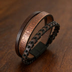 Magnetic Clasp Woven Leather Chain Wrap Bracelet — Brown or Black