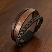 Magnetic Clasp Woven Leather Chain Wrap Bracelet — Brown or Black