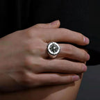 Eight Pointed Star Compass Ring — Adjustable Open, CZ Accent