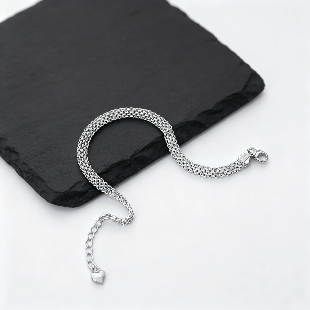 Trend Mesh Chain Bracelet for Men,Silver Color Adjustable Link Wristband,Hip Hop Punk Jewelry Gift