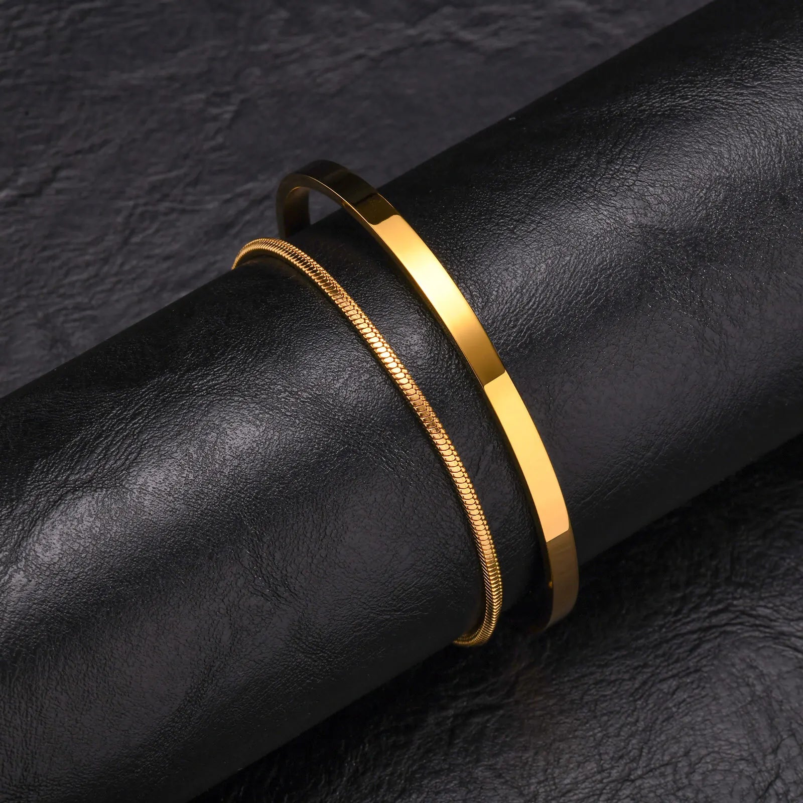 Minimal Chain Link Cuff Bracelet Set — Stainless Steel