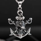 Vintage Japanese Double Swords Pirate Skull Pendant Necklace for Men Hip-Hop Pirate Boat Flag Logo Pendant Neck Chain