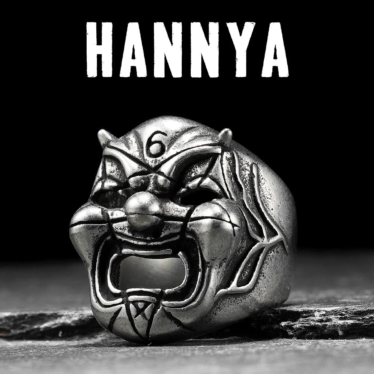 Hannya Skull Ring Black — Stainless Steel