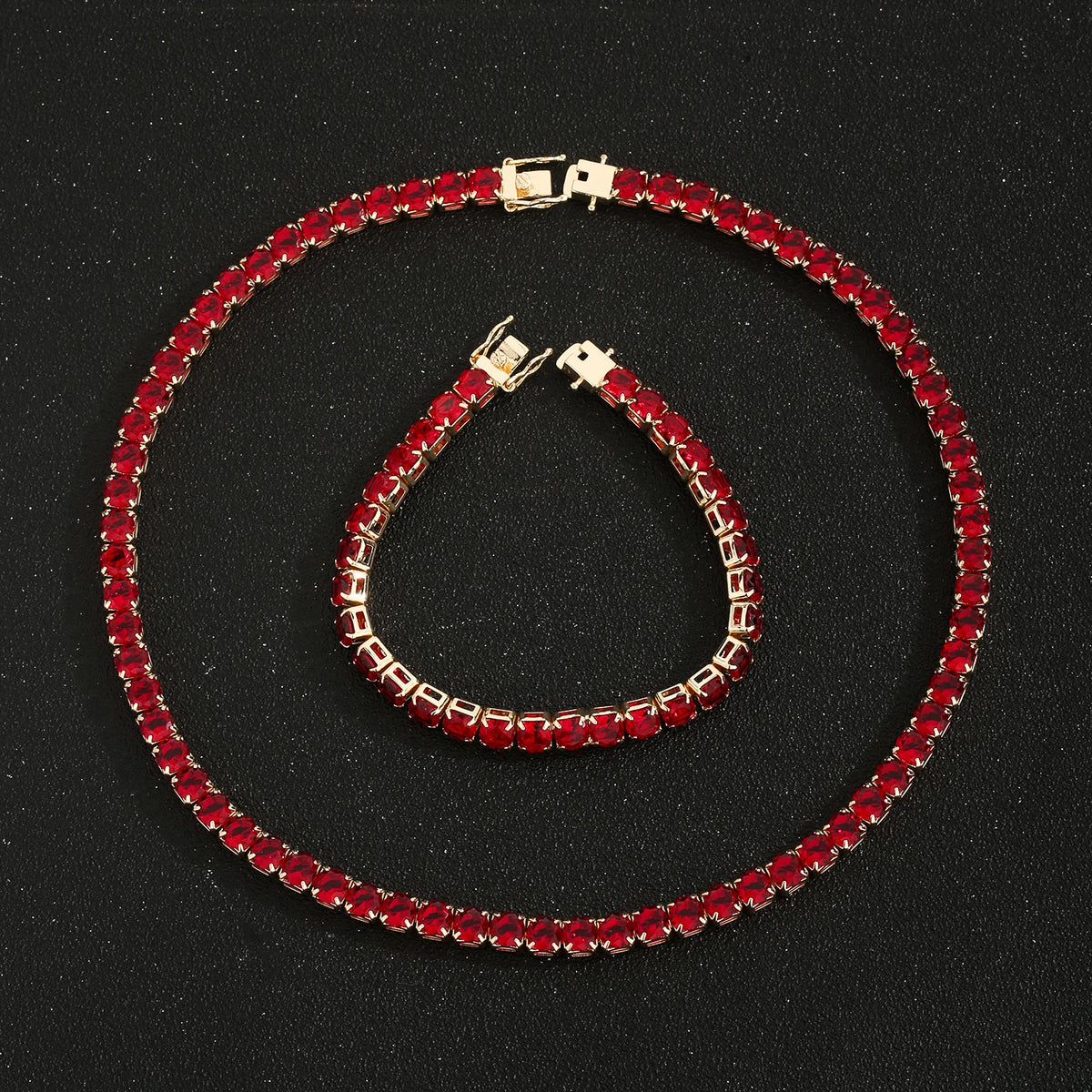 Multi-Color CZ Chain Bracelet Necklace Set 6mm 50cm