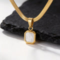 Vnox Geometric Square Natural Stone Pendant Necklace for Men, Gold Silver Color Stainless Steel Blade Chain, Trendy
