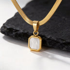 Vnox Geometric Square Natural Stone Pendant Necklace for Men, Gold Silver Color Stainless Steel Blade Chain, Trendy