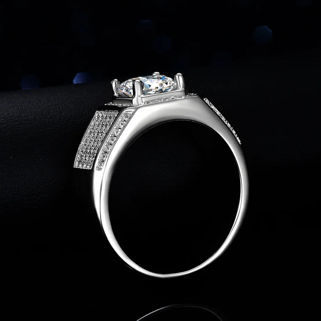 Men's Solid and Bold Boss Ring - 2 Carat Moissanite, Crafted in PT950 Platinum, Exquisite Diamond Design