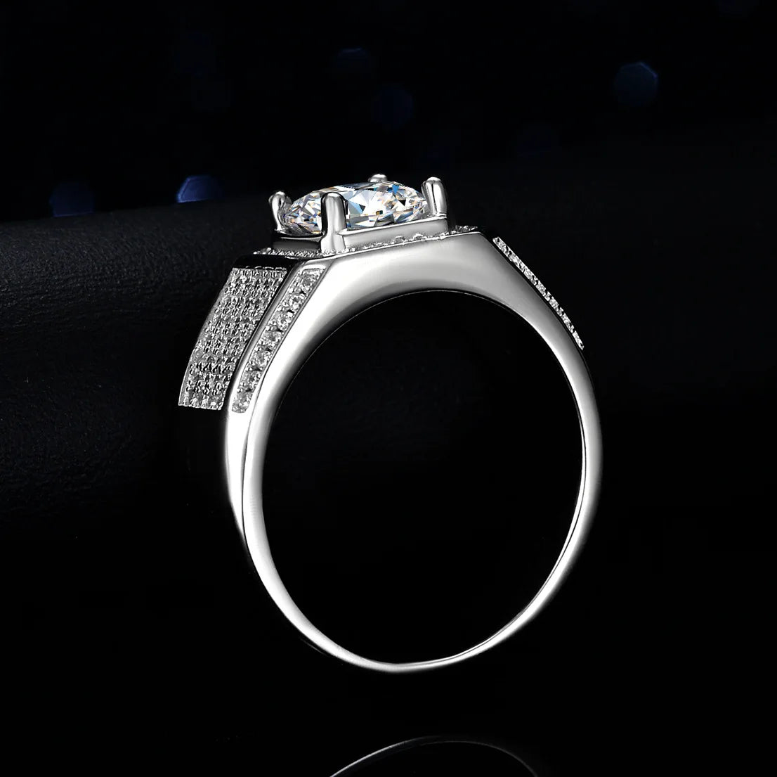 Men's Solid and Bold Boss Ring - 2 Carat Moissanite, Crafted in PT950 Platinum, Exquisite Diamond Design