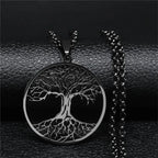 Tree of Life Black Chain Necklace — Stainless Steel