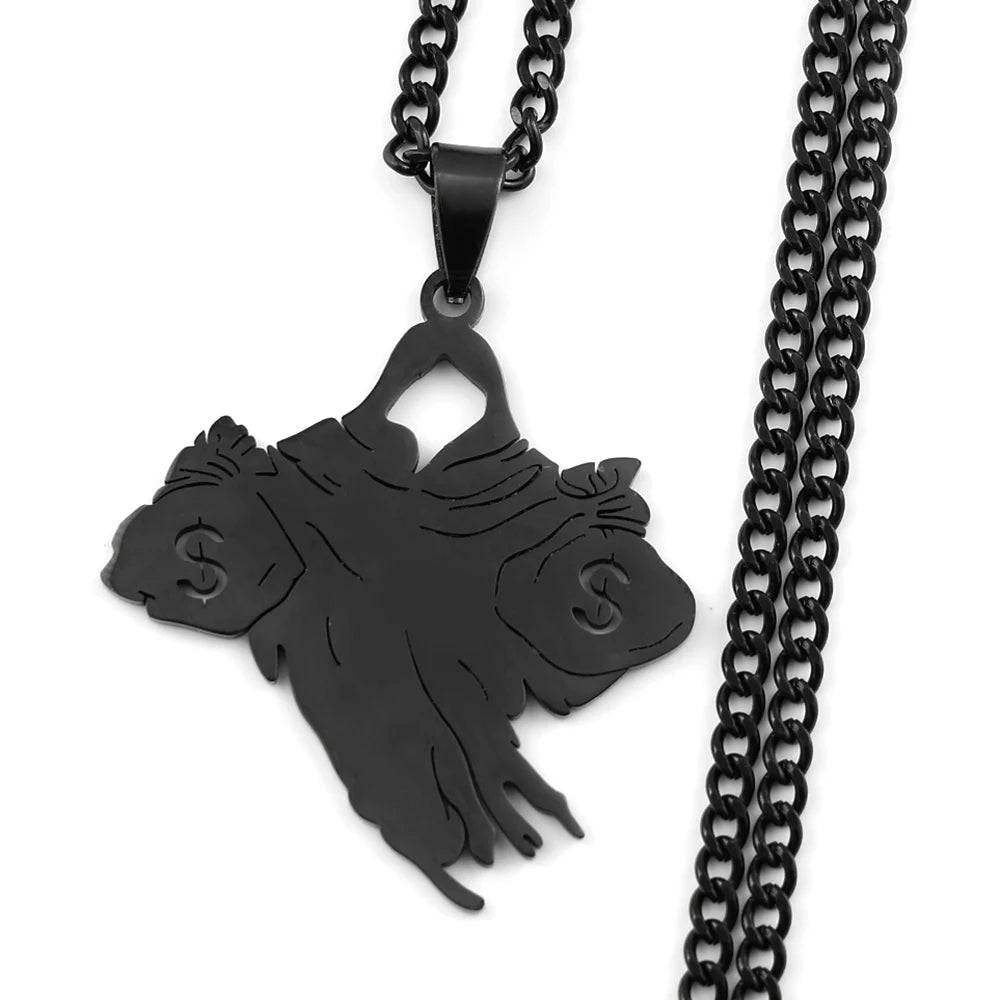 Money Bag Dollar Sign Pendant Necklace — Stainless Steel