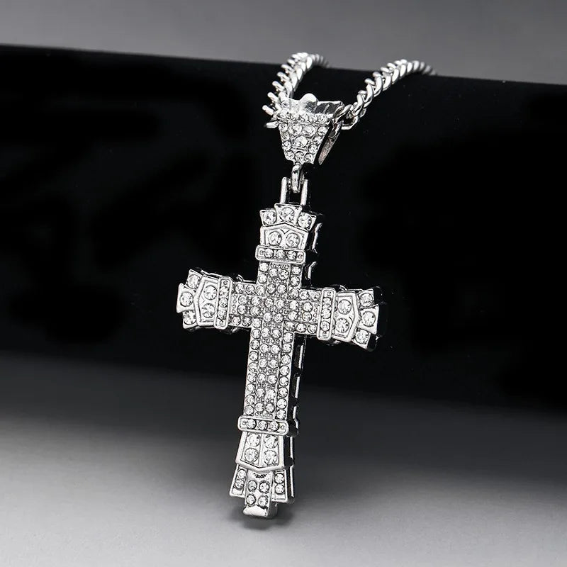 Rhinestone Christian Cross Pendant — Silver